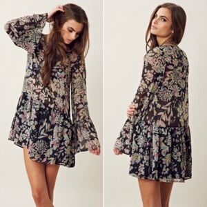 FOR LOVE AND LEMONS "DOLLED UP" RUFFLE GREEN/PINK MINI DRESS SIZE MED